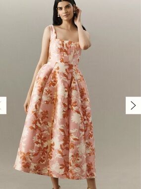 Anthropologie BHLDN Pink Floral Square-Neck Midi Dress